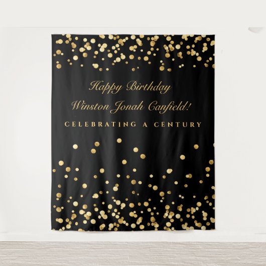 Zwarte en gouden 100e verjaardag Fotocabine achter Wandkleed (Voorkant)