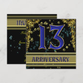 Zwarte en gouden 13e verjaardagsfeestje kaart (Voorkant / Achterkant)