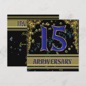 Zwarte en gouden 15de verjaardagsfeestje kaart (Voorkant / Achterkant)