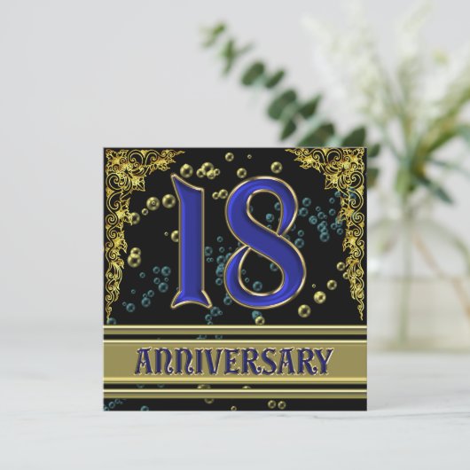 Zwarte en gouden 18e verjaardagsfeestje kaart (Staand voorkant)
