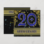 Zwarte en gouden 20ste verjaardagsfeestje kaart (Voorkant / Achterkant)