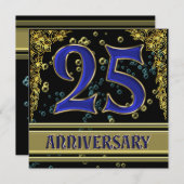 Zwarte en gouden 25ste verjaardagsfeest kaart (Voorkant / Achterkant)