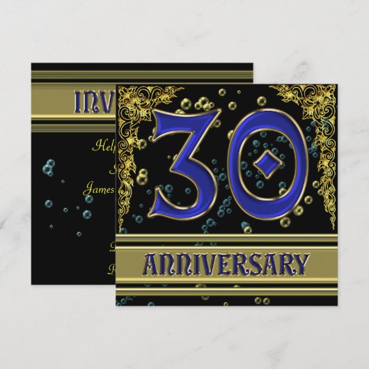 Zwarte en gouden 30ste verjaardagsfeest kaart (Voorkant / Achterkant)