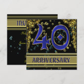 Zwarte en gouden 40ste verjaardagsfeest kaart (Voorkant / Achterkant)