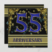 Zwarte en gouden 55ste verjaardagsfeestje kaart (Voorkant / Achterkant)