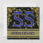 Zwarte en gouden 55ste verjaardagsfeestje kaart (Voorkant)