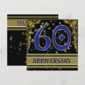 Zwarte en gouden 60ste verjaardagsfeestje kaart (Voorkant / Achterkant)