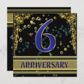Zwarte en gouden 6de verjaardagsfeestje kaart (Voorkant / Achterkant)