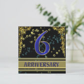 Zwarte en gouden 6de verjaardagsfeestje kaart (Staand voorkant)