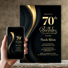 Zwarte en gouden 70e verjaardagsfeestje kaart