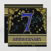 Zwarte en gouden 7e verjaardagsfeestje kaart (Voorkant / Achterkant)