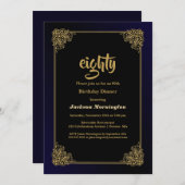 Zwarte en gouden 80e verjaardag kaart (Voorkant / Achterkant)