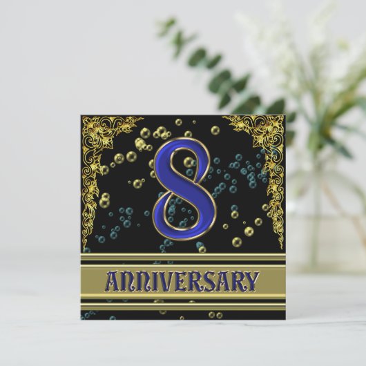 Zwarte en gouden 8-jarig jubileumfeest kaart (Staand voorkant)