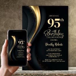 Zwarte en gouden 95e verjaardagsfeestje kaart