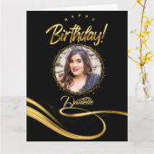 Zwarte en gouden aangepaste fotoelegante verjaarda kaart (Gele Bloem)