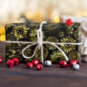 Zwarte en gouden Abstracte kerstsnowflakes 2 Cadeaupapier