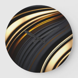 Zwarte en gouden abstracte vegende banden grote klok