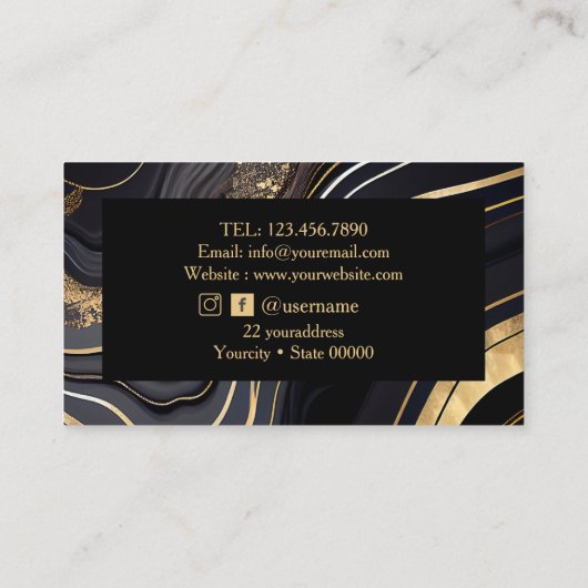 Zwarte en Gouden Agaat Marmeren Nail Artiest Visitekaartje (Achterkant)