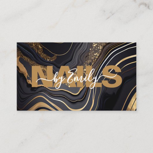 Zwarte en Gouden Agaat Marmeren Nail Artiest Visitekaartje (Voorkant)