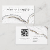 Zwarte en gouden agaat marmeren QR-code Visitekaartje (Voorkant / Achterkant)