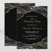 Zwarte en gouden agaat marmeren uitnodiging (Voorkant / Achterkant)