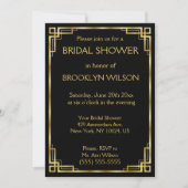 Zwarte en gouden Art Deco Bruids Douche Uitnodigin Kaart (Voorkant)