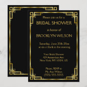 Zwarte en gouden Art Deco Bruids Douche Uitnodigin Kaart (Voorkant / Achterkant)