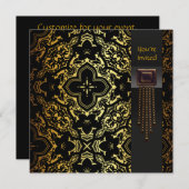 Zwarte en Gouden Art Deco Fijne Feest Kaart (Voorkant / Achterkant)