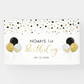 Zwarte en gouden ballon, eerste kinderen, geboorte spandoek (Horizontaal)
