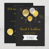 Zwarte en gouden ballonnen 50e Jubileum Partij Kaart (Voorkant / Achterkant)