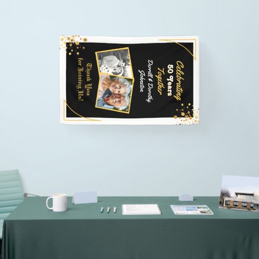 Zwarte en gouden ballonnen 50e Jubileum Spandoek (Beurs)