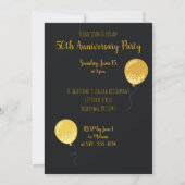 Zwarte en gouden ballonnen 50ste verjaardagsfeest kaart (Achterkant)