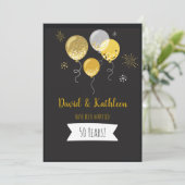 Zwarte en gouden ballonnen 50ste verjaardagsfeestj kaart (Staand voorkant)