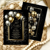 Zwarte en gouden ballonnen 60e verjaardagsfeest kaart