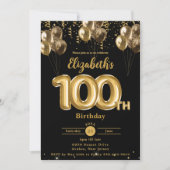 Zwarte en gouden ballonnen Confetti 100ste verjaar Kaart (Voorkant)