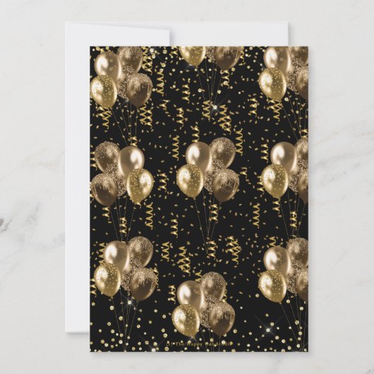Zwarte en gouden ballonnen Confetti 100ste verjaar Kaart (Achterkant)