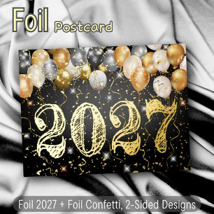 Zwarte en Gouden Ballonnen & Confetti 2027 Nieuwja Folie Feestdagen Briefkaart
