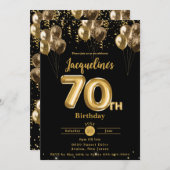Zwarte en gouden ballonnen Confetti 70ste verjaard Kaart (Voorkant / Achterkant)