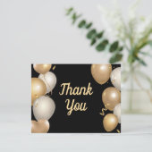 Zwarte en gouden ballonnen confetti dankkaart bedankkaart (Staand voorkant)