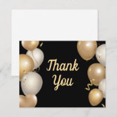 Zwarte en gouden ballonnen confetti dankkaart bedankkaart (Voorkant / Achterkant)
