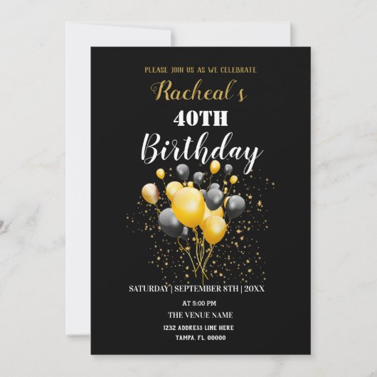 Zwarte en gouden ballonnen | Geboortedag Kaart (Voorkant)