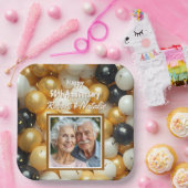 Zwarte en gouden ballonnen | Gepersonaliseerd Jubi Papieren Bordje (Feest)