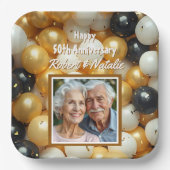 Zwarte en gouden ballonnen | Gepersonaliseerd Jubi Papieren Bordje (Voorkant)