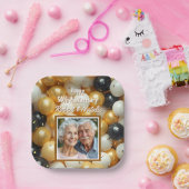 Zwarte en gouden ballonnen | Gepersonaliseerd Jubi Papieren Bordje (Feest)