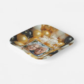 Zwarte en gouden ballonnen | Gepersonaliseerd Jubi Papieren Bordje (Gebogen)