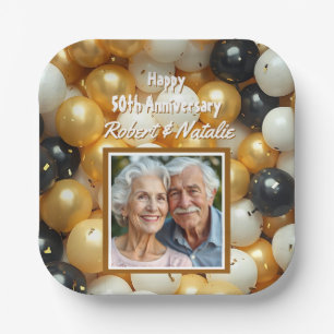 Zwarte en gouden ballonnen   Gepersonaliseerd Jubi Papieren Bordje