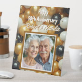 Zwarte en gouden ballonnen | Gepersonaliseerd Jubi Reclamebord Met Voetstuk (Insitu)