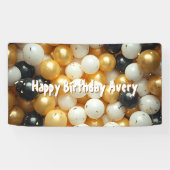 Zwarte en gouden ballonnen | Gepersonaliseerde ver Spandoek (Horizontaal)