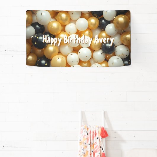 Zwarte en gouden ballonnen | Gepersonaliseerde ver Spandoek (Insitu)