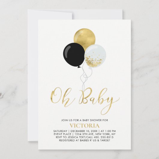 Zwarte en gouden ballonnen | Oh Baby Boy Baby show Kaart (Voorkant)